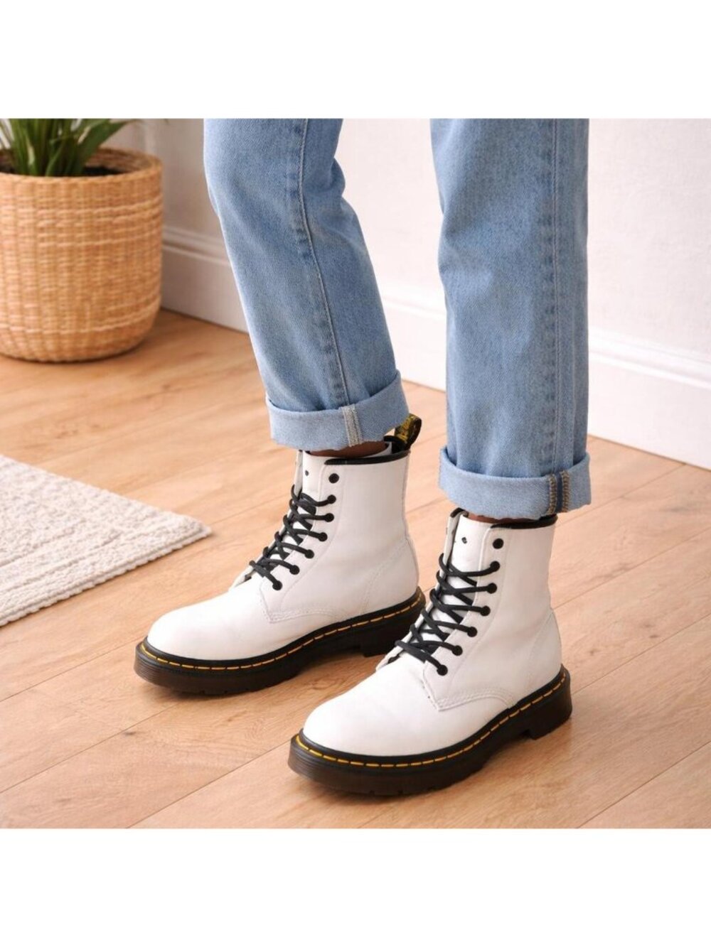 White Dr Martens 1460 Smooth Leather Boots - Picture 5 of 6